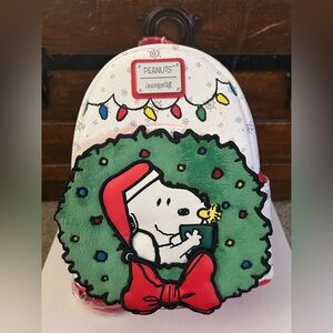 Loungefly Peanuts Snoopy and Woodstock Holiday Wreath Backpack - NWT